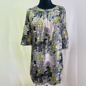 Tramp Black and White Multi Print Satin Tunic Dress, Sz M!